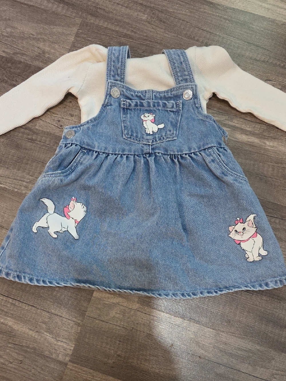 Denim Pinafore Dress with Cream Long Sleeve Top - Marie Aristocats